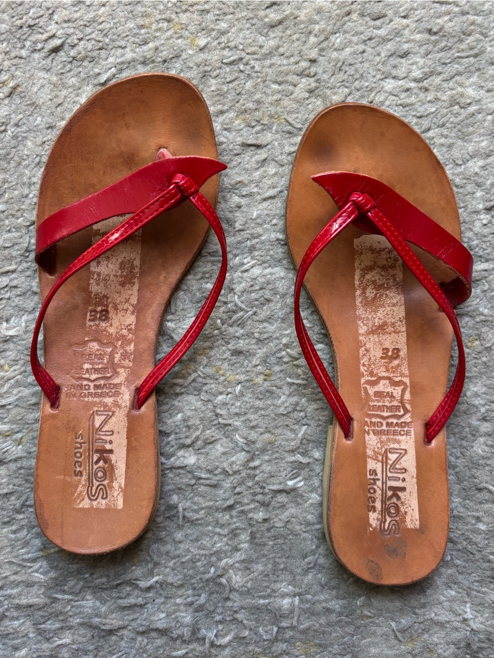 Nikos Greek Red Leather Sandals